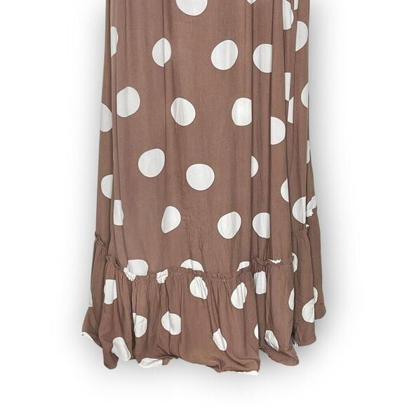 Loft Polka Dot Tie Back Swing Dress Brown White Desert Taupe Women’s Size Large - Picture 8 of 12